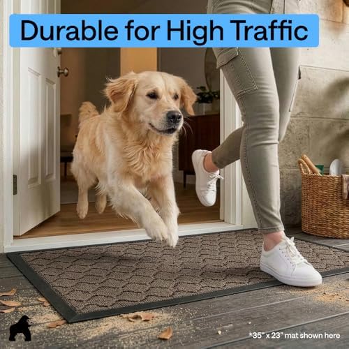 GORILLA GRIP WeatherMAX Door Mat, Indoor Outdoor, 60x24, Beige Quatrefoil - Image 7