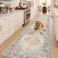 RELEANY Washable Area Rug, Runner 2'6"x14', Blue/Orange/Red by RELEANY