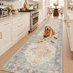 RELEANY Washable Area Rug, Runner 2'6"x14', Blue/Orange/Red by RELEANY
