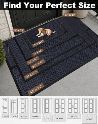 Mibao Front Door Mat Outdoor Entrance, 71" x 24" Heavy Duty Welcome Mat for Outdoor and Indoor, Waterproof Dirt Trapper Doormat, Super Absorbent Indoor Entryway Mat for Patio & Porch - Navy - Image 3