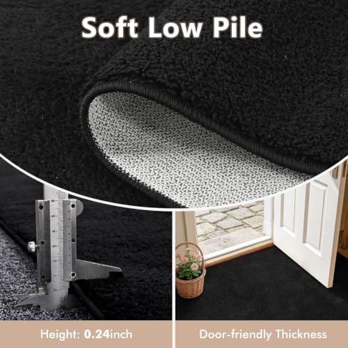 3x5 Black Solid Area Rug Washable Non-Slip Soft Thin for Bedroom Kitchen - Image 5