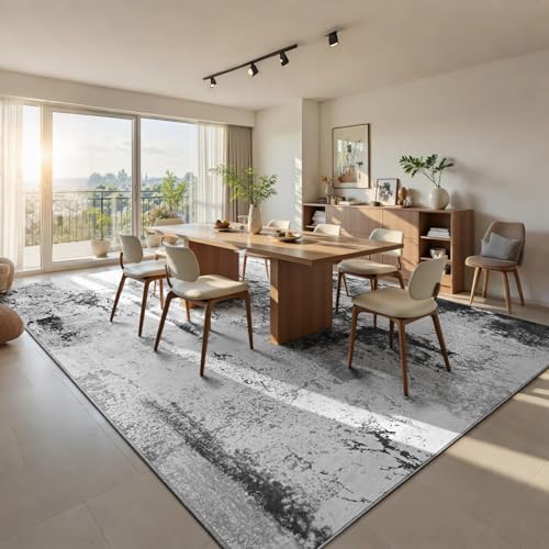 Living Room Rug 9x11 Ink Black Area Rugs Machine Washable Abstract Boho Large Rug Non-Slip Non-Shedding Faux Wool Indoor Vintage Carpet for Bedroom, Classroom, Dining Room, Kids Playroom - Image 2