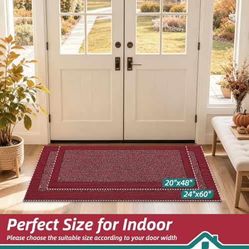BEQHAUSE Indoor Door Mat 20" x 48", Dirt Trapper Door Mats, Red - Image 2