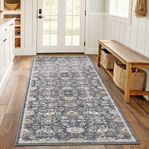 Amada 2x6 Washable Runner Rug for Kitchen and Entryway, Blue/Brown, Vintage by AMADAHOMEFURNISHING