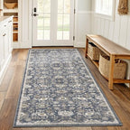 Amada 2x5 Washable Runner Rug for Kitchen, Blue/Brown, Vintage Pattern by AMADAHOMEFURNISHING