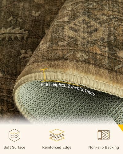 RELEANY Washable Area Rug, 6'x8', Brown/Dark Brown - Image 2