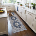 2x6 Washable Hallway Runner Rug: Indoor Farmhouse Kitchen Rugs Oriental Thin Non-Slip Entryway Carpet Ultra Soft Water Resisitant Floor Mat for Living Room Bedroom for Bathroom Laudry(2 X 6,Blue) by HYHAOYUNLAI