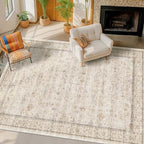 Washable Cream Rug 4x6 for Office, Bedroom, Non Slip Rugs for Kitchen, Mudroom, Low Pile Neutral Farmhouse Retro Small Living Room Carpet - Image 3