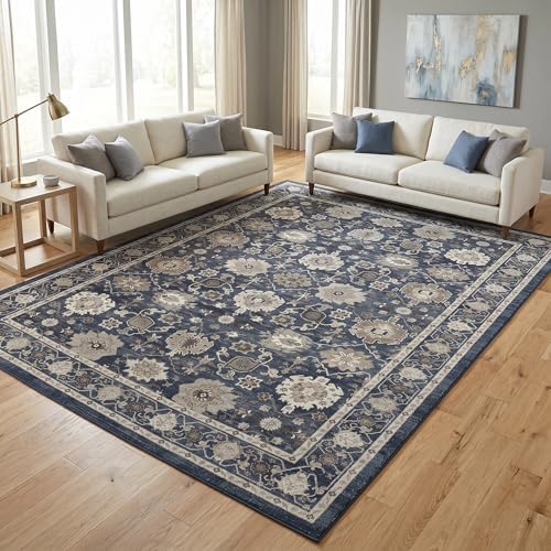 Amada Vintage Washable Area Rug,9'x12',Navy Blue/Brown - Image 2