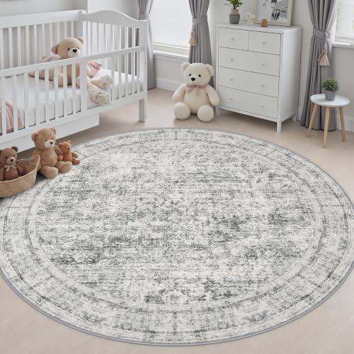 Round Area Rug Living Room: 6 ft Modern Washable Indoor Carpet - Image 5