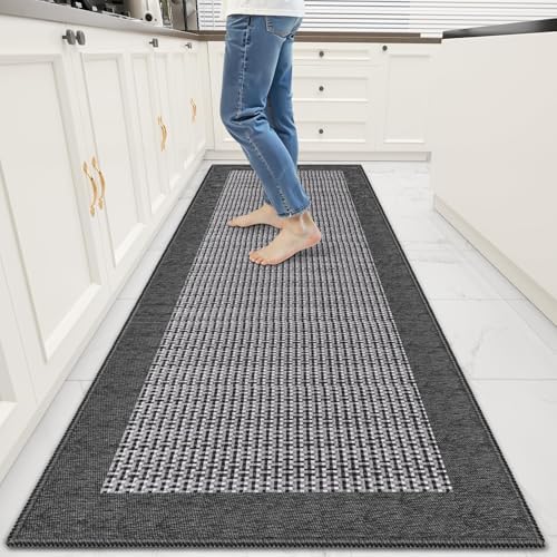 StepRite Kitchen Rugs, Kitchen Mats for Floor, 70"x24" Non-Slip Machine-Washable Kitchen Throw Rug, Absorbent Runner Rugs Office, Sink Standing Desk Mat, Decor Carpet, Grey by Bringcushiontoyourlife