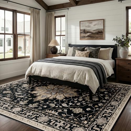 RELEANY Washable Area Rug, Large 9'x12', Black/Neutral - Image 2