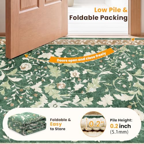 SameBed 3x5 Area Rug Living Room, Vintage Washable Carpet Brown Green - Image 7