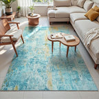 Area Rug 4x6 Teal Blue Rug Washable Boho Rugs Non Slip Low Pile Abstract Small Carpet for Entryway, Bedroom, Kitchen, Classroom, Kids Room, Office, Dorm, Dining Room - Image 3