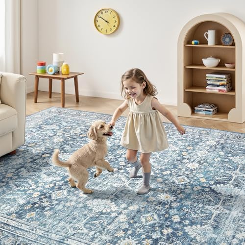 9x12 Area Rugs for Living Room, Blue Washable Non-Slip Large Carpet - Image 5