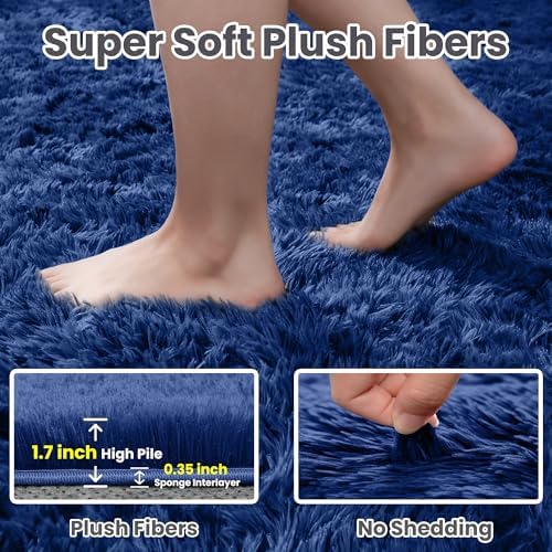 8x10 Fluffy Shag Area Rugs for Living Room Bedroom: Soft Plush Carpet Blue - Image 5