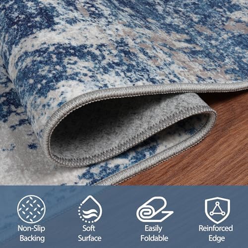 8x10 Area Rugs for Living Room Washable Bedroom Dining Room Blue Grey White - Image 3
