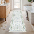 Hazo Haus Washable Oushak 2x6 Bathroom Runner Rug, Eclectic Boho Floral Pastel, Non Slip Low Pile Stain Resistant Small Throw Rug for Bedroom, Laundry Room, Powder Room, Cream Green by HazoHaus