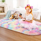 2x5 Rainbow Fluffy Soft Oval Rug Non-Slip for Kids Bedroom Nursery Playroom - Image 3