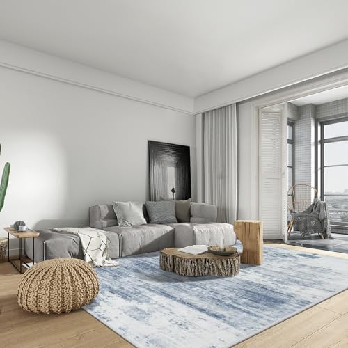 8x10 Area Rugs for Living Room: Washable Abstract Blue White Bedroom Carpet - Image 3