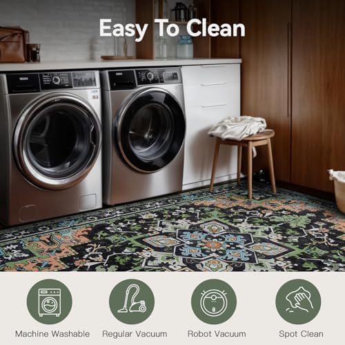 Lofus 9x12 Area Rug for Living Room Bedroom, Dark Green Washable Carpet - Image 5