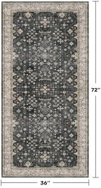 Black Boho Washable 3x6 Large Kitchen Runner Rug, Indoor Entryway Home Office Floor Rug, Non-Slip Stain & Fade Resistant, Vintage Floral Decor - Image 2
