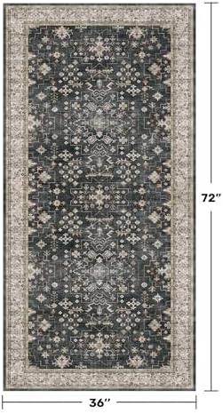 Black Boho Washable 3x6 Large Kitchen Runner Rug, Indoor Entryway Home Office Floor Rug, Non-Slip Stain & Fade Resistant, Vintage Floral Decor - Image 2