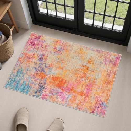 2x3 Washable Entryway Rug: Modern Abstract Soft Carpet Galaxy Haze by FXRHLP