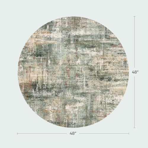 Lofus 4ft Area Rug for Living Room,Abstract Washable Rugs,Coffee/Green - Image 2