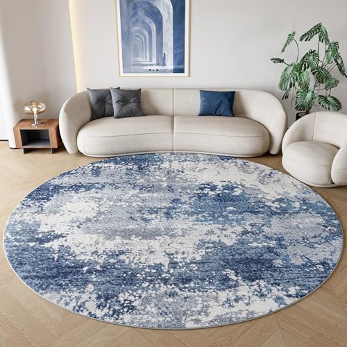 Blue Round Rugs 6ft Washable Circle Area Rug for Entryway Kitchen, Non Slip Soft Low Pile Stain Resistant, Boho Circular Carpet for Living Room Bedroom Dorm Dining Room Table, Abstract Navy by Acapet
