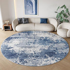 Blue Round Rugs 6ft Washable Circle Area Rug for Entryway Kitchen, Non Slip Soft Low Pile Stain Resistant, Boho Circular Carpet for Living Room Bedroom Dorm Dining Room Table, Abstract Navy by Acapet