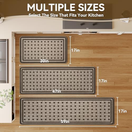 Kitchen Mats for Floor, Non Slip Kitchen Rugs, 17x59 Brown - Image 2