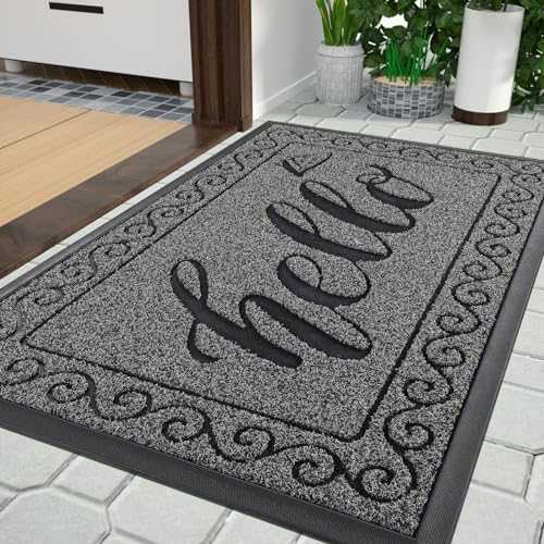 Yimobra Welcome Mats for Front Door 36x24, Heavy Duty Waterproof Outdoor Door Mat Outside Entrance, Non-Slip Low Profile Indoor Entryway Mat for Garage Patio, Black Gray by Yimobra