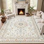 4x6 Area Rugs Living Room: Washable Vintage Rug for Bedroom Beige by EXPEDIX