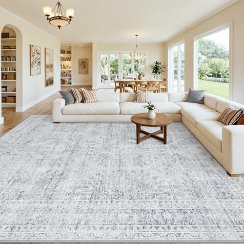 10x12 Area Rugs Living Room: Bedroom Neutral Washable Carpet Gray by Luxturiy