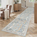 Madane Washable Runner Rugs 2x10 Long for Hallway Kitchen, Blue/Gold - Image 4