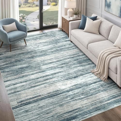 5x7 Area Rug for Living Room, Abstract Washable Non-Slip Rugs, Slate Grey by Lofus
