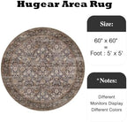 HUGEAR 5ft Round Brown Blue Vintage Floral Washable Rug for Living Room - Image 2