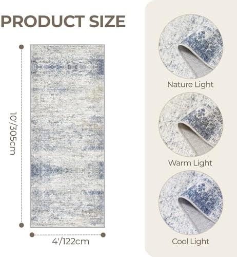 4x10 Runner Rug Non Slip,Washable Hallway Runner Rug,Blue - Image 2