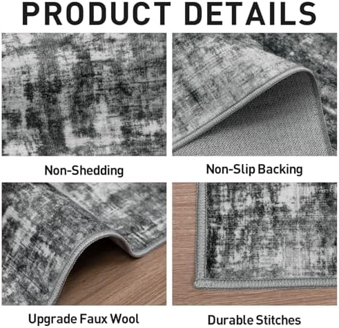 8x10 Area Rugs for Living Room: Washable Abstract Black Bedroom Carpet - Image 5