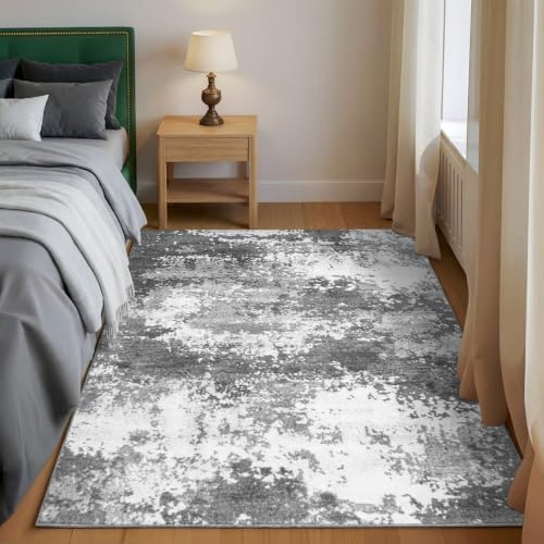 3x4 Washable Porch Rug Grey Front Door Welcome Mat 36x48, Indoor Outdoor Entryway Rugs for Kitchen Floor, Bath, Bedroom Bedside, Non-Slip Low Pile Stain & Fade Resistant, Abstract Gray - Image 3