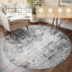 Round Rug 6ft Washable Rug for Dining Room Living Room Black Grey Gold - Image 3