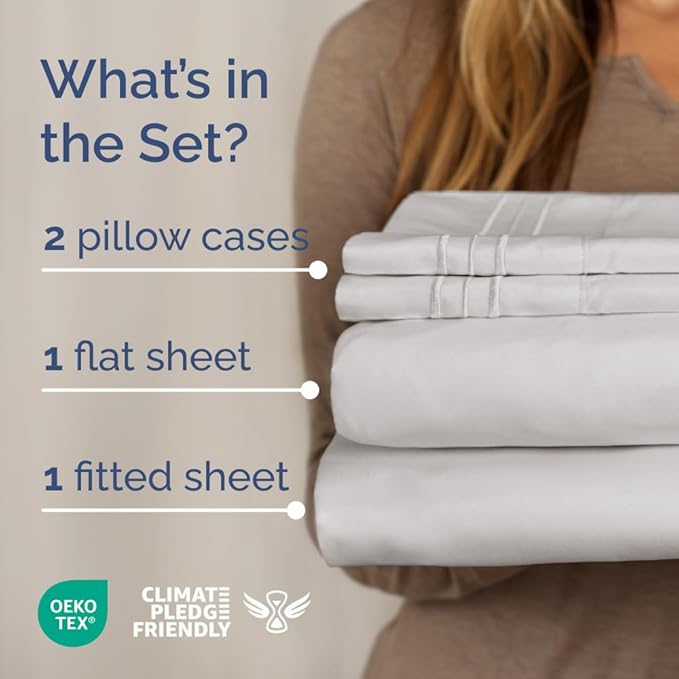 Full XL Bed Sheet Set - 4 Piece Extra Long Extended Full XL Sheets - Ultra-Soft, Breathable & Cooling - Fits 8” to 16" Mattress w/ Deep Pockets - 54" x 80" - Wrinkle and Fade Resistant - French Grey