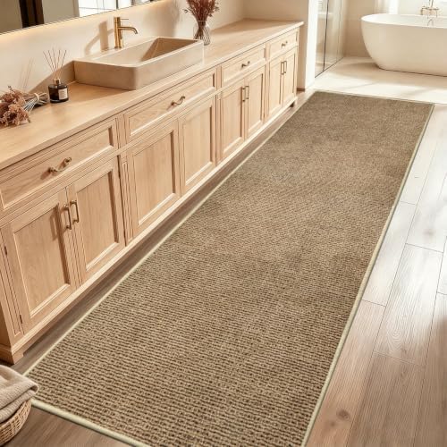 Washable 2x6 ft Textured Printing Runner Rug Brown Yellow Low‑Pile - Image 3