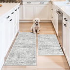 Kitchen Mats for Floor 2 Piece, Non Slip Washable Kitchen Rugs Sets for Floor, Soft Low Pile Kitchen Area Rug for Kitchen Sink Laundry Entryway (Grey Ivory, 2x3+2x4) by BYYVOORugsforYourHome