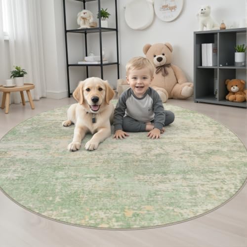 Round Area Rug Living Room: 5 ft Modern Washable Indoor Carpet - Image 3