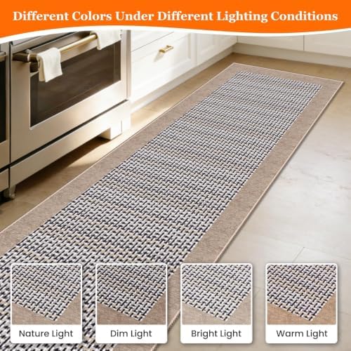 StepRite Kitchen Rugs, Kitchen Mats for Floor, 96"x24" Non-Slip Machine-Washable Kitchen Throw Rug, Absorbent Runner Rugs Office, Sink Standing Desk Mat, Decor Carpet, Khaki - Image 3