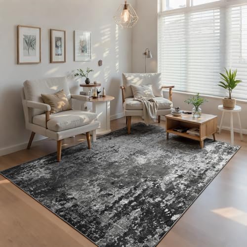 Ompaa Living Room Rug 5x7 Black Area Rug Machine Washable Boho Carpet Non Slip Abstract Vintage Indoor Large Rugs for Bedroom, Classroom, College Dorm, Farmhouse, Dining Room, Kids Playroom - Image 4