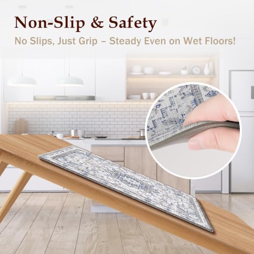 Boho Kitchen Mats for Floor 2PC Anti Fatigue Kitchen Rugs, Blue Grey - Image 4