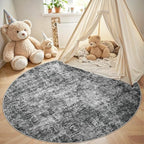 Aelenmu Round Rug 5ft Washable Rug for Dining Room Living Room Black Grey - Image 4